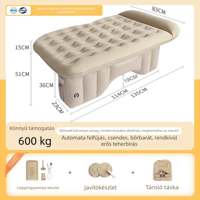 Autó hátsó ülésekre tervezett felfújható ágy — elektromos felfújás, Harumoto kompatibilis, üzleti autókhoz
