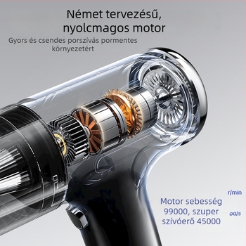 Hordozható autóporzsívó erős szívással: 70 W max, 20000 Pa, vezeték nélküli újratölthető, üzemidő 17–38 perc, HEPA szűrő