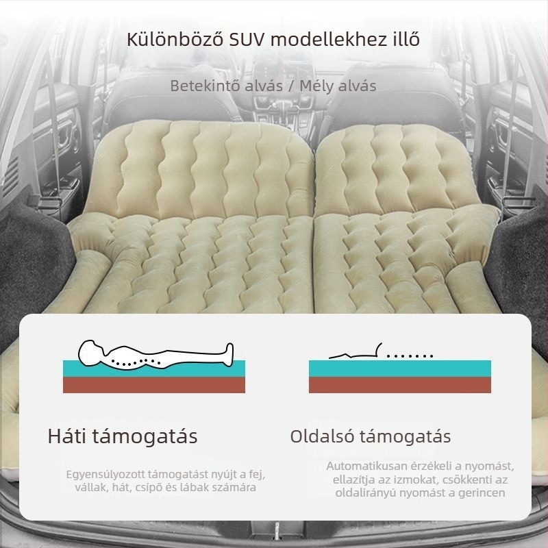 BY-808 Autós utazó felfújható ágy: 2 az 1-ben, PVC flocking felület, kézi felfújás, teherbírás 500 kg
