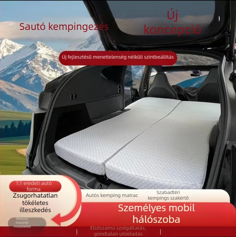 Tesla Model Y autómatrac 192×108 cm, 5 kg, automatikus felfújás, kettős használat autóhoz és kültérre, logónyomtatás elérhető