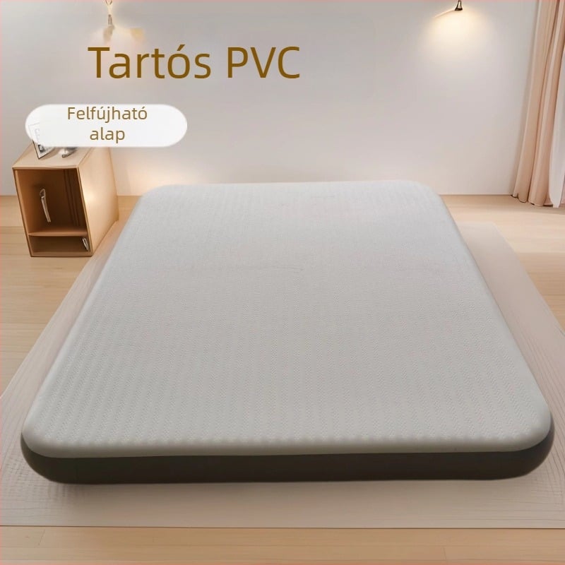 Két személyes felfújható kempingágy vastagított felülettel; környezetbarát bolyhos szövet; súly kb. 8 kg; teherbírás 180 kg; tartalmaz 500W légpumpát, javító készletet és tárolótáskát