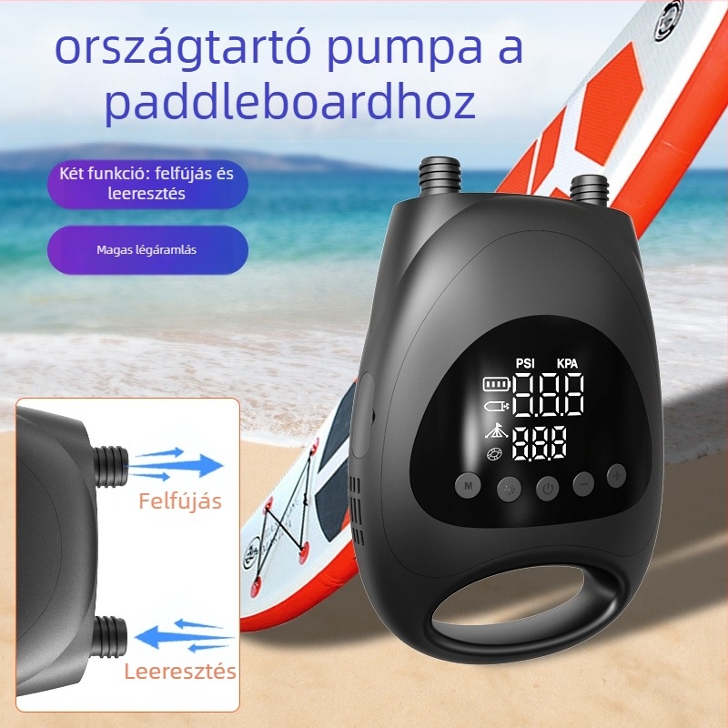 NEWO Akkumulátoros felfújó pumpa SUP/Kajakhoz - 160W, 70 L/min, dupla henger, digitális kijelző, beépített 4x2200mAh akkumulátor (16.8V)
