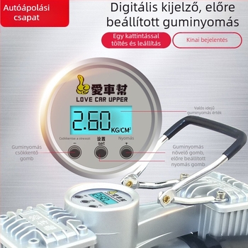 Kéthengeres autó guminyomás pumpa intelligens digitális kijelzővel, hordozható