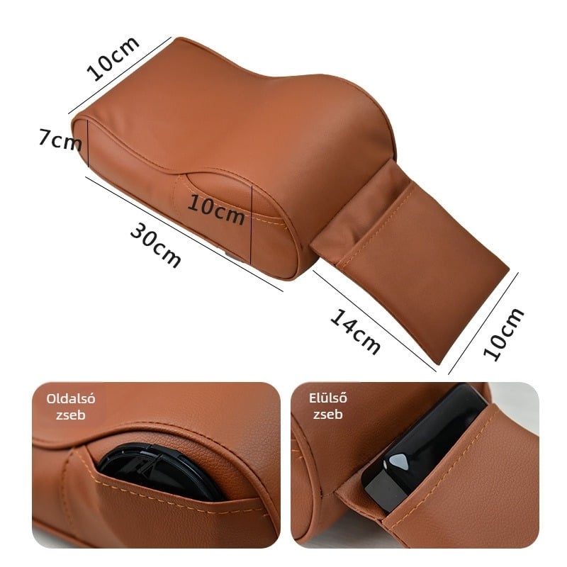 Univerzális bőr autókarfa párna központi kartámasz rekeszfedéllel, 260 g, szerelés nélkül