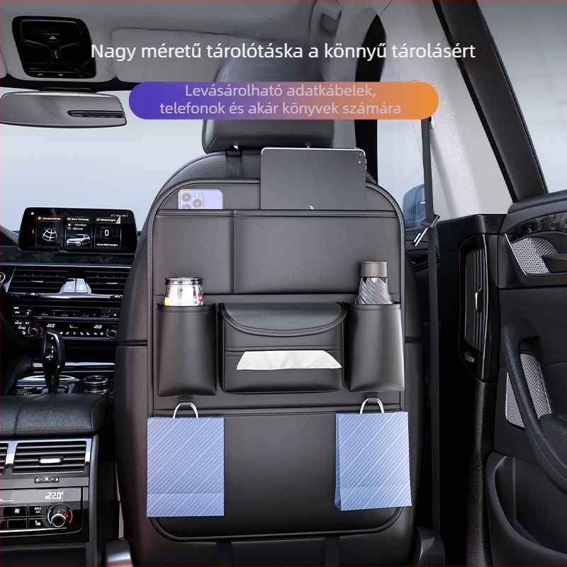 Bőr autóülés hátsó támla függő tároló táska, vízálló, univerzális illeszkedés