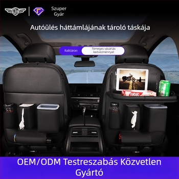 Bőrhatású autóülés hátsó tárolótáska cartoon mintával, multifunkcionális tároló és étkezőtálca