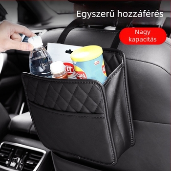 Bőr autóhátsó ülés tároló táska, szemetes és tároló funkcióval, összecsukható, vízálló, akasztóval, univerzális kompatibilitás
