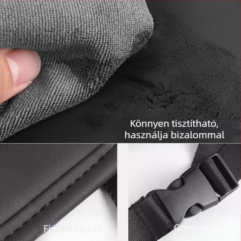 Bőr ülés hátuljára való tároló táska, akasztós autós szervező, univerzális kompatibilitás, fogantyúval és logónyomtatással