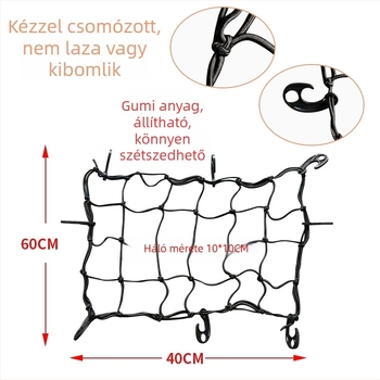 Rugalmas hálós táska 60×40 cm a csomagtartóhoz/kempingautóhoz, háló rögzítés kötéllel, kopásálló, megakadályozza a csomagok leesését