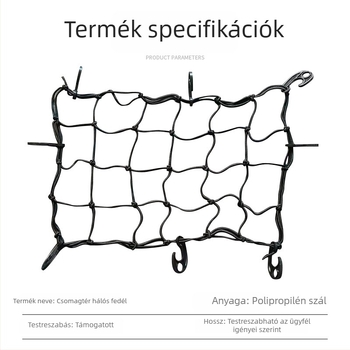 Rugalmas hálós táska 60×40 cm a csomagtartóhoz/kempingautóhoz, háló rögzítés kötéllel, kopásálló, megakadályozza a csomagok leesését