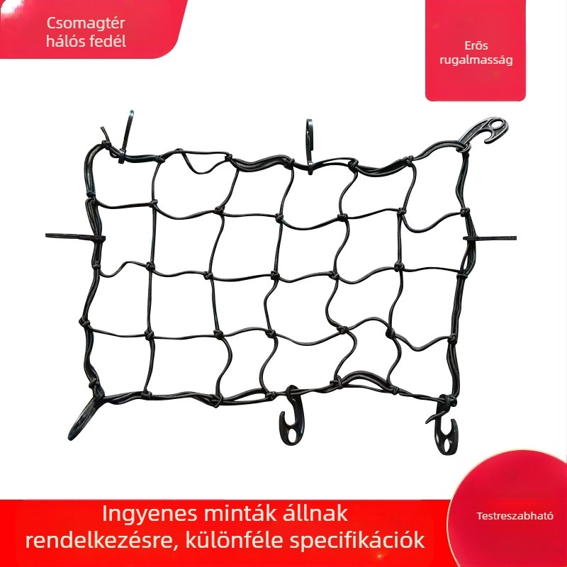 Rugalmas hálós táska 60×40 cm a csomagtartóhoz/kempingautóhoz, háló rögzítés kötéllel, kopásálló, megakadályozza a csomagok leesését