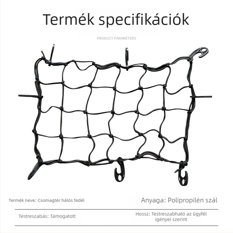 Rugalmas hálós táska 60×40 cm a csomagtartóhoz/kempingautóhoz, háló rögzítés kötéllel, kopásálló, megakadályozza a csomagok leesését