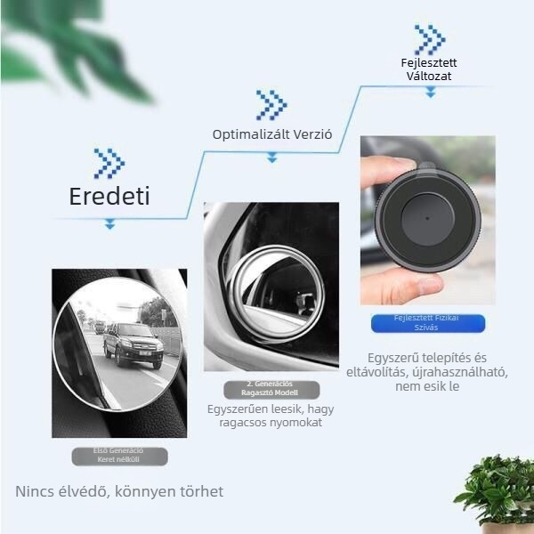 Autó hátsó nézet tükre vákuumos rögzítéssel, 360° forgás, állítható, széles látómezőjű holttér tükör