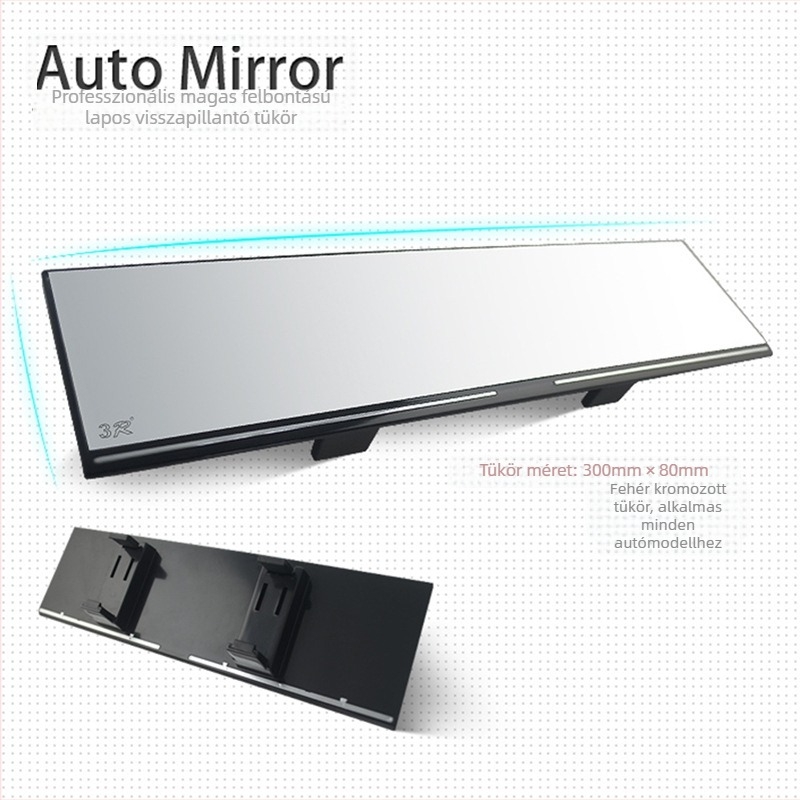 Autó belső visszapillantó tükör, nagy látómező, antireflexiós, széles látószögű görbült felület, sík tükör