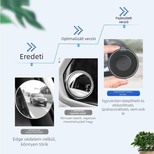 Autó visszapillantó tükör szívófejes rögzítéssel, 360°-os forgású holttér-segédtükör