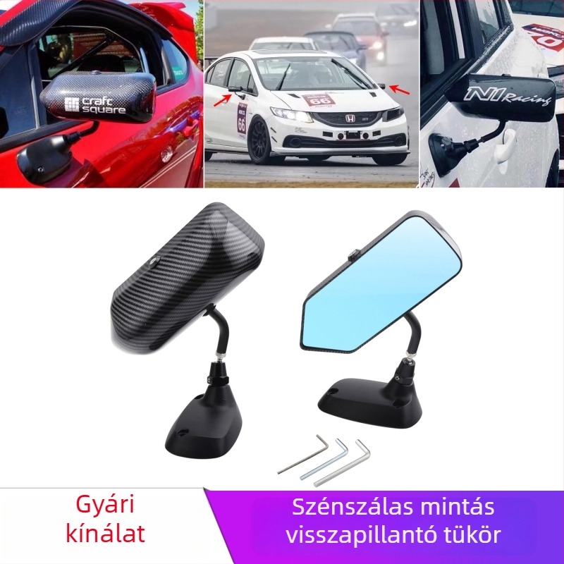 Autó hátsó tükör F1-alakú alumínium alap, szénszálas textúrával és kék tükrös felülettel