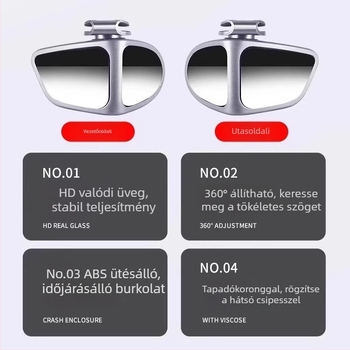 Autó hátsó nézet tükre 360°-os tükrözéssel, HD széles látószögű, kettős nézet