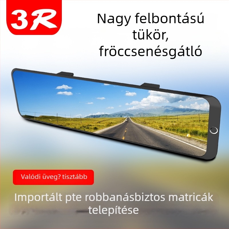 3R331 Belső visszapillantó tükör, nagy látómező, hosszú sáv, kerekített műanyagkeret, tükröződéscsökkentő