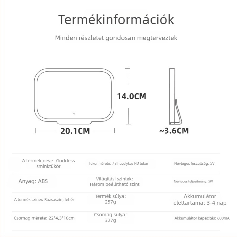 Autó napellenző sminktükör, univerzális illeszkedés, snap-on szerelés, modell 16956458295, ABS anyag, súly 327 g