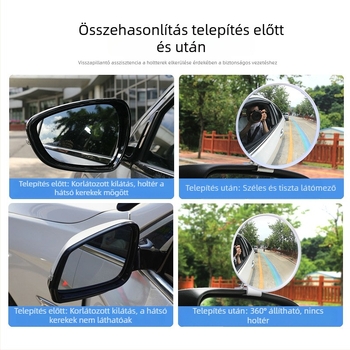 Autó segéd hátsó tükör széles látószöggel és nagy látómezővel; kis kör alakú tükör a holttérhez, oktatóautókhoz tervezve