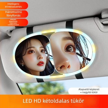 LED sminktükör autóhoz napellenzőre, érintéses LED világítással, snap-on rögzítés, tömege 325 g, márka Yeleno/yanilu