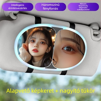 LED sminktükör autóhoz napellenzőre, érintéses LED világítással, snap-on rögzítés, tömege 325 g, márka Yeleno/yanilu