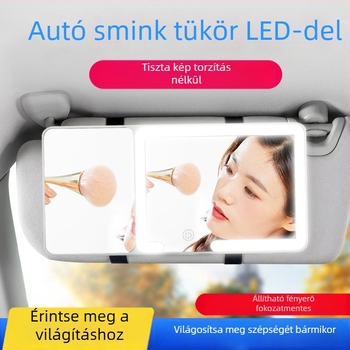 Autóhoz készült LED smink-tükör világítással és nagyítóval, snap-on rögzítés