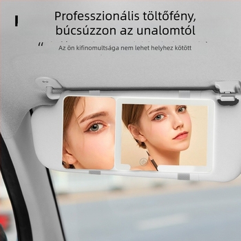 Autóhoz készült LED smink-tükör világítással és nagyítóval, snap-on rögzítés