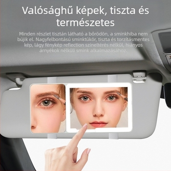 Autóhoz készült LED smink-tükör világítással és nagyítóval, snap-on rögzítés