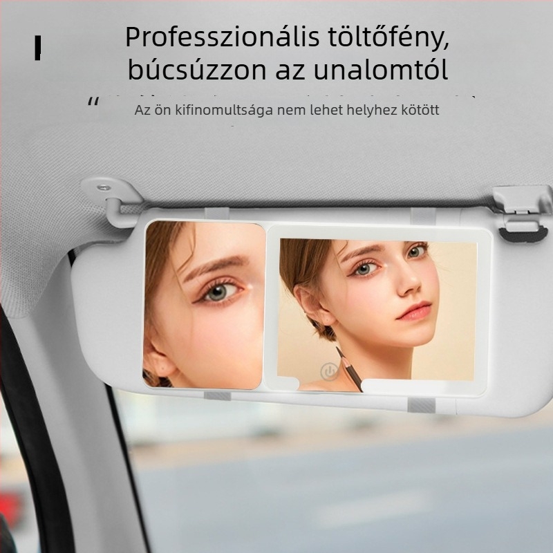 Autóhoz készült LED smink-tükör világítással és nagyítóval, snap-on rögzítés