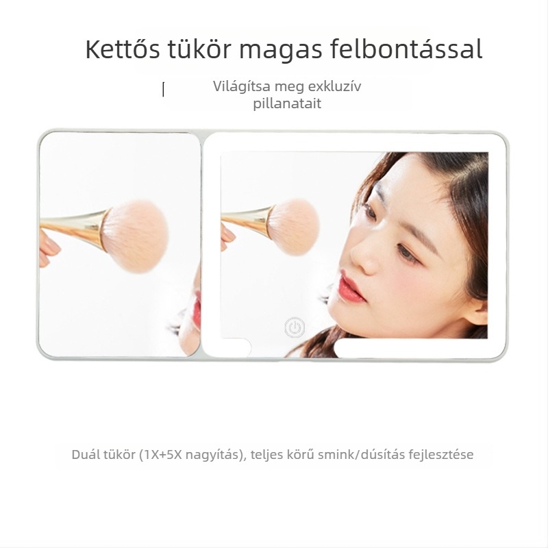 Autóhoz készült LED smink-tükör világítással és nagyítóval, snap-on rögzítés