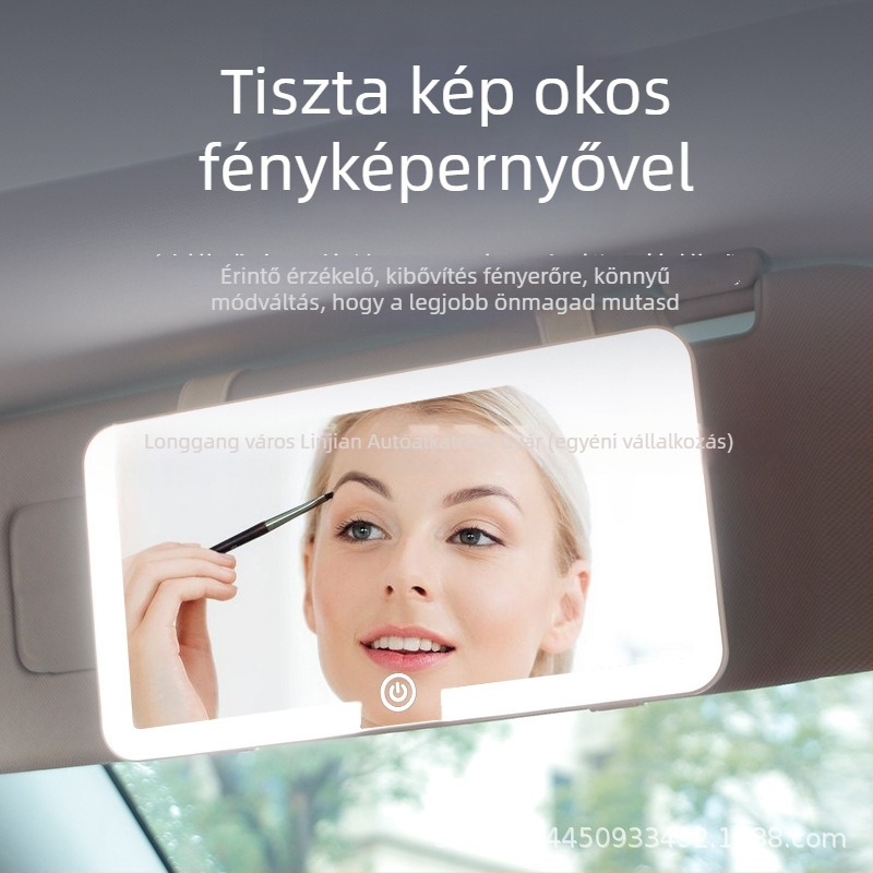 LED kozmetikai tükör világítással autóhoz – törésálló, HD tükröződés, univerzális illeszkedés, pattintásos felhelyezés