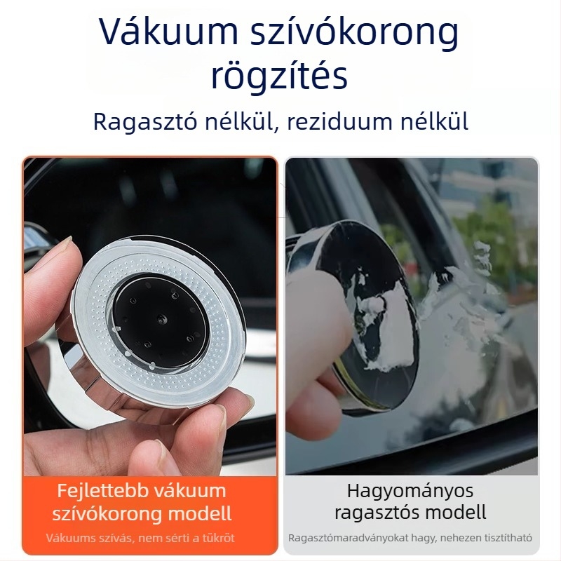Autó visszapillantó tükör – kör alakú, 360°-os széles látószög, Ultra HD, vízálló, szívócsés rögzítésű
