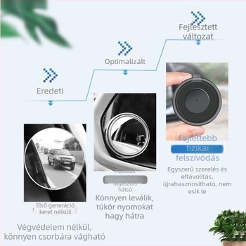 Autó hátsó visszapillantó tükör, kis kör alakú, szívócsés rögzítés, ultra széles látószög, holttér tükör