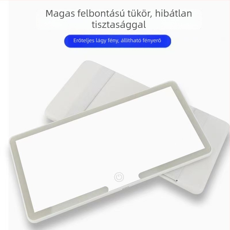 HD sminktükör háromszínű LED-fénnyel, snap-on szerelés, univerzális kompatibilitás, súly 220 g