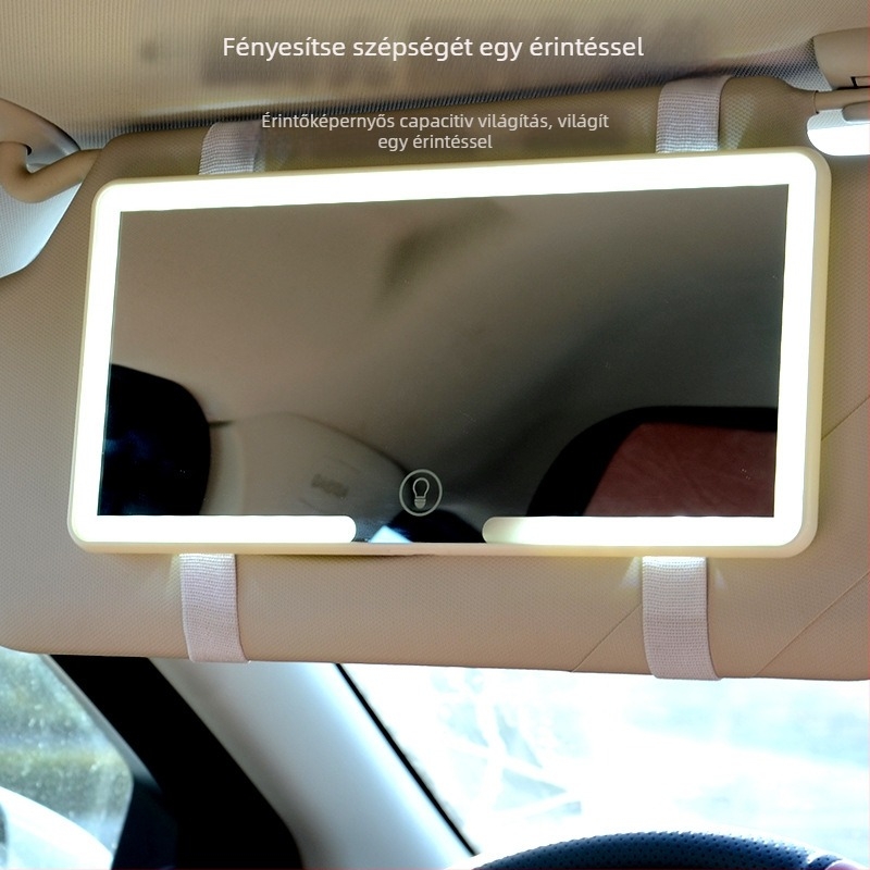 Autóba szerelt LED smink tükör, hordozható, nagy felbontású, snap-on telepítés, egyszerű stílus