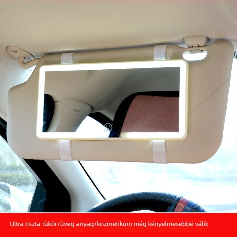 Autóba szerelt LED smink tükör, hordozható, nagy felbontású, snap-on telepítés, egyszerű stílus