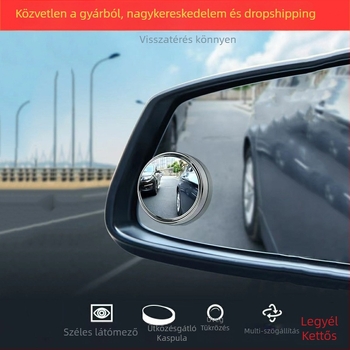 Autó hátsó visszapillantó tükör – kör, görbült, széles látómező, holttér megfigyelése, HD, egyszemélyes telepítés