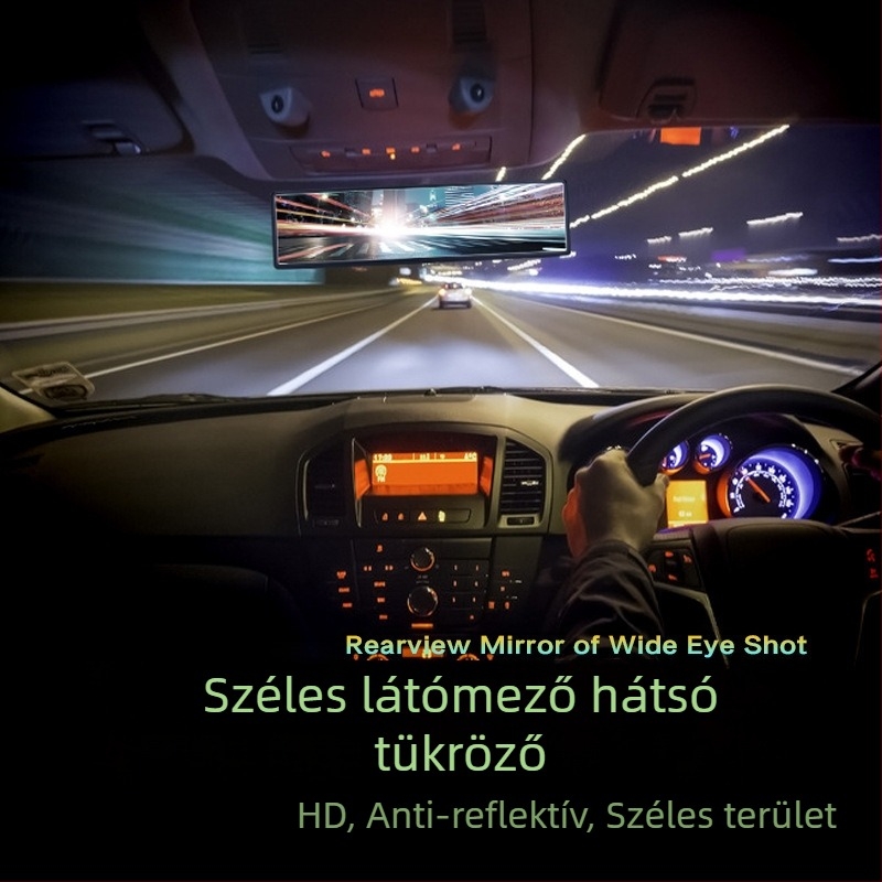 Autó belső visszapillantó tükre széles látómezővel, anti‑reflektáló felület, nagy felbontású, alumínium keret