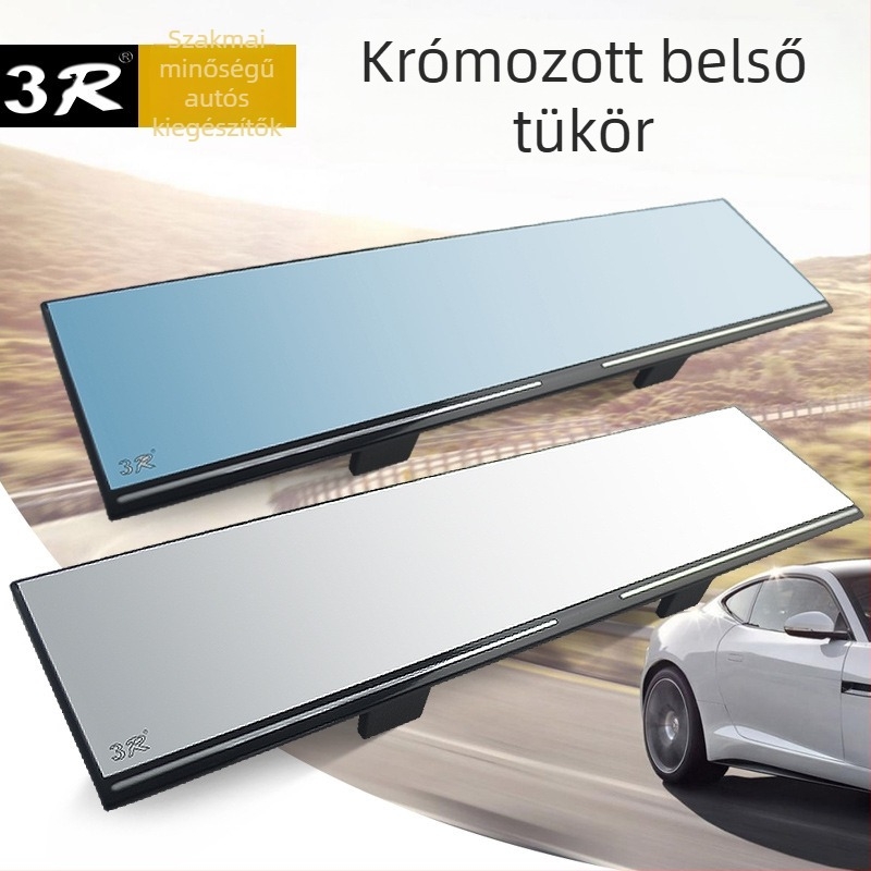 3R autó belső visszapillantó tükre széles látómezővel, sík tükör, krómozott felület, antireflexiós, hosszú kialakítás | Licencelt magáncímke: Igen