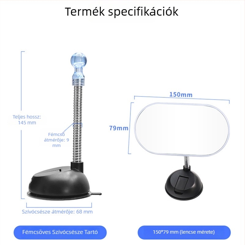Autóba tervezett babamonitor tükör, állítható szögű és vákuumos rögzítés