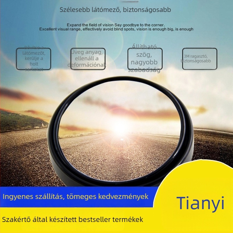 360°-os autóhátsó tükör – kicsi kör alakú tükör holttérhez, széles látószög, nagy kör alakú tükör, nyomógombos típus