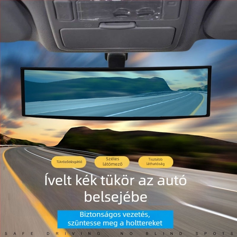 Visszapillantó tükör ívelt üveggel, széles látómező, kék árnyalat.
