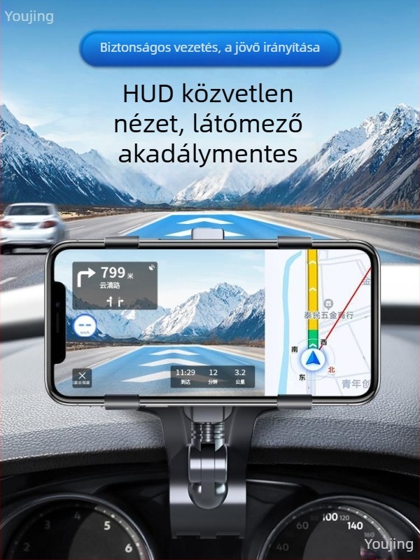 Autóba szerelhető telefontartó vezeték nélküli töltéssel a műszerfalhoz, univerzális csatos rögzítés — Youguoka