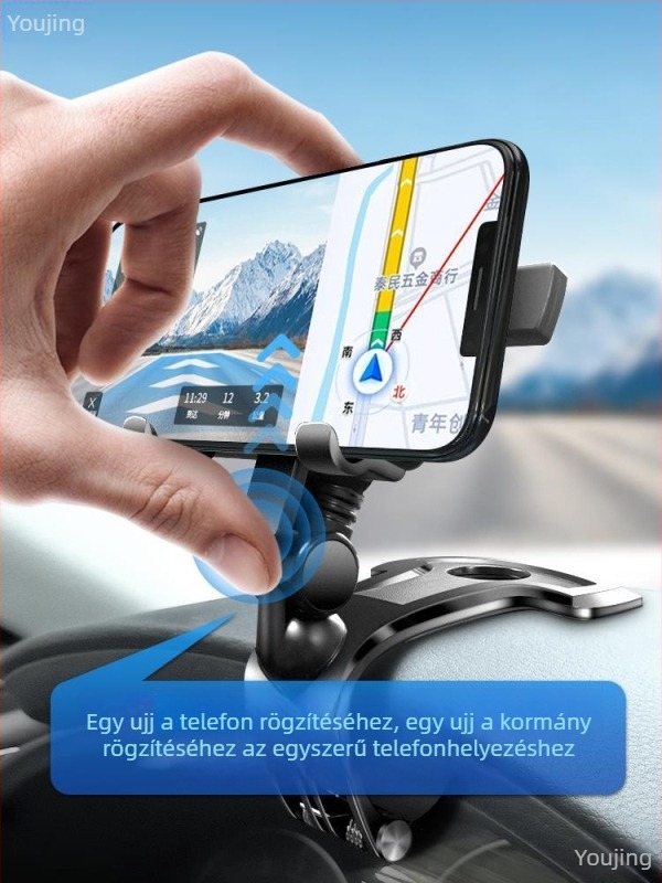 Autóba szerelhető telefontartó vezeték nélküli töltéssel a műszerfalhoz, univerzális csatos rögzítés — Youguoka
