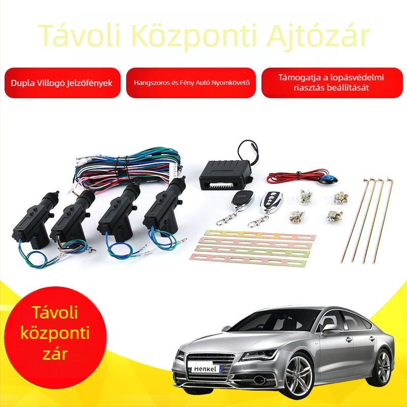Univerzális autóriasztó távkapcsolós kulcs központi zár és csomagtartó nyitás funkcióval, 12V/24V, teljes réz motor