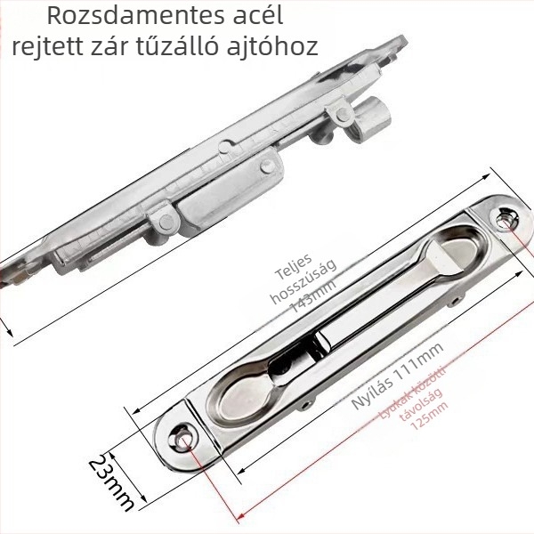 Rozsdamentes acél ajtózár, bolt-tal, modell 1, típus: latch, stílus: modern egyszerűség, felületkezelés: egyéb