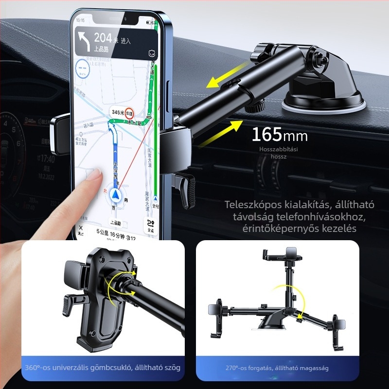 Autótelefon-tartó szívófejjel, univerzális a műszerfalra, navigációs tartó