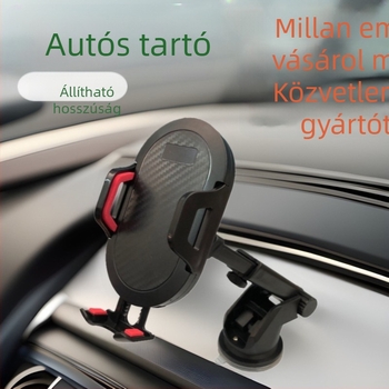 Teleszkópos autós telefontartó vákuumos rögzítéssel és automatikus zárással, illeszkedik az első üveghez, karbonszálas középkonzol felülettel