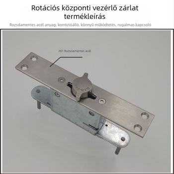 Kézi rozsdamentes acél ajtózár központi forgó mechanizmussal, rejtett működés, satin felület, modern minimalista kialakítás